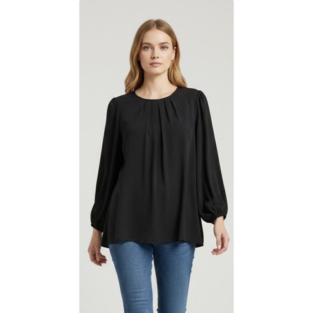 Emery Rose Women’s Black Long Sleeve Blouse 2XL Pleated Front New